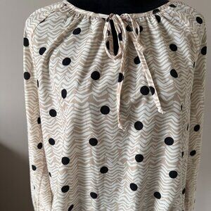 Mazik Polka Dot Geo Print Smocked Cuff Long Sleeve Blouse Small